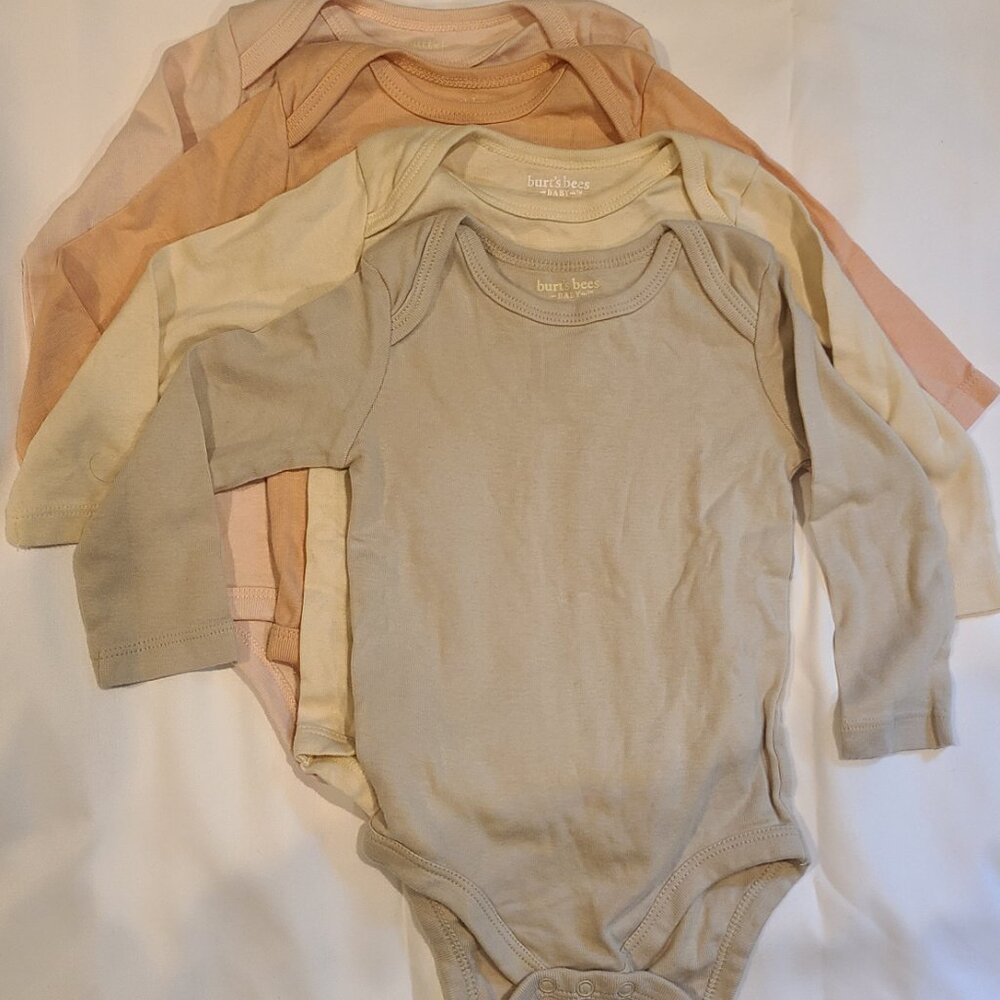 Solid Organic Cotton Long Sleeve Baby Bodysuits 5 Pack - Pink Sand - Picture 2 of 2